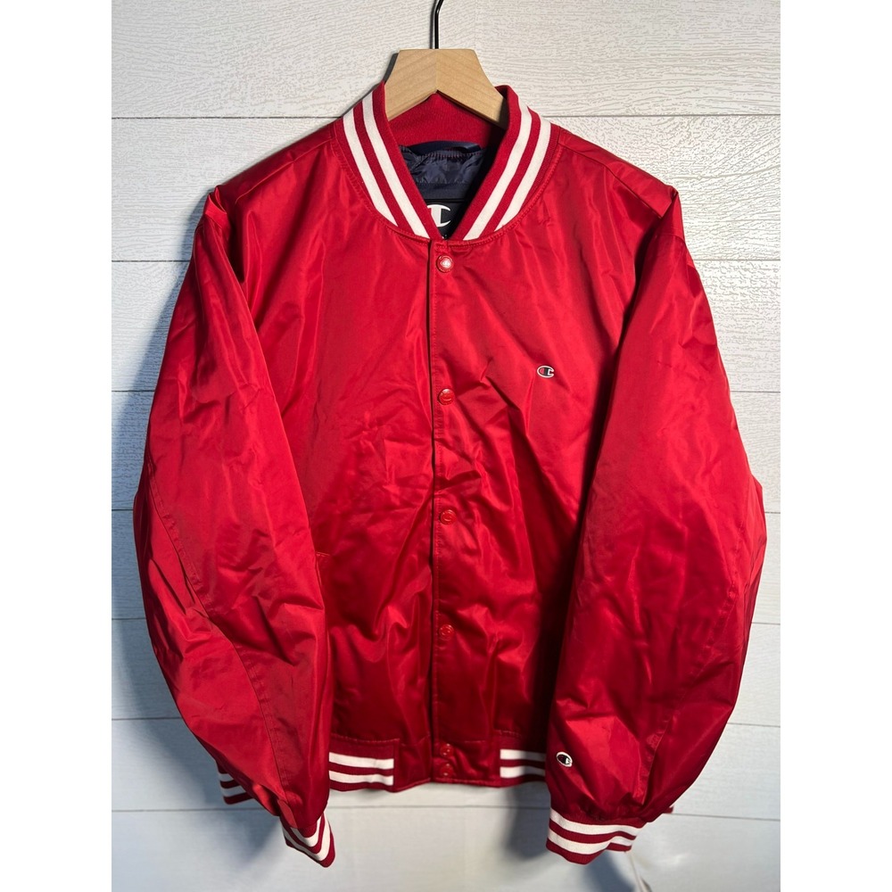 Champion Mens Large Red Satin Varsity Bomber Jacket NEW MSRP $195